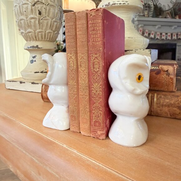 ❤️RESERVED❤️MCM Alabaster Owl Bookends with Glass eyes - Picture 11 of 14